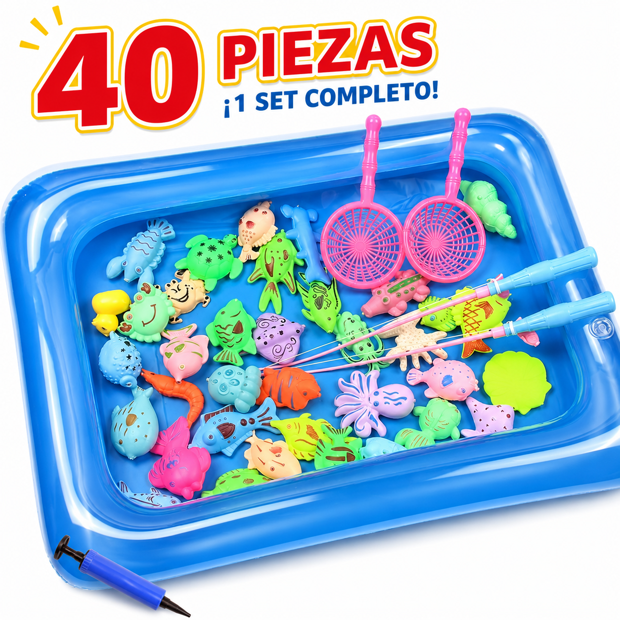 Estanque de pesca inflable infantil con peces magnéticos
