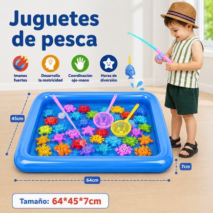 Estanque de pesca inflable infantil con peces magnéticos