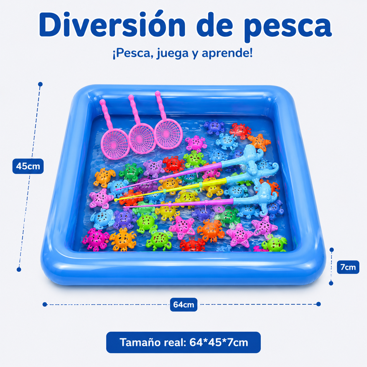 Estanque de pesca inflable infantil con peces magnéticos