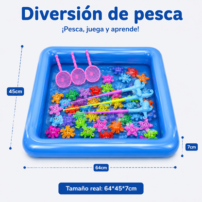 Estanque de pesca inflable infantil con peces magnéticos