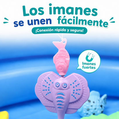Estanque de pesca inflable infantil con peces magnéticos