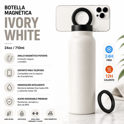 Botella Deportiva Acero Inoxidable 700ml con Soporte Magnético para Móvil