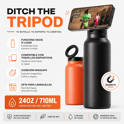 Botella Deportiva Acero Inoxidable 700ml con Soporte Magnético para Móvil