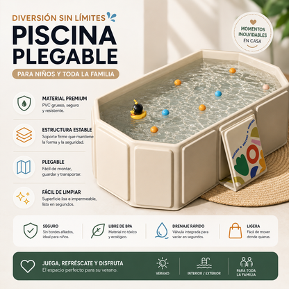 Bañera Plegable Familiar 3 en 1 | Piscina de Jardín y Bañera Portátil para Bebés