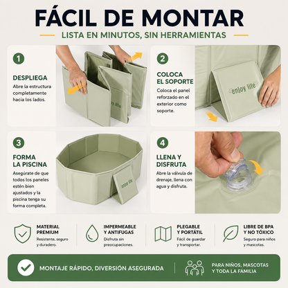 Bañera Plegable Familiar 3 en 1 | Piscina de Jardín y Bañera Portátil para Bebés